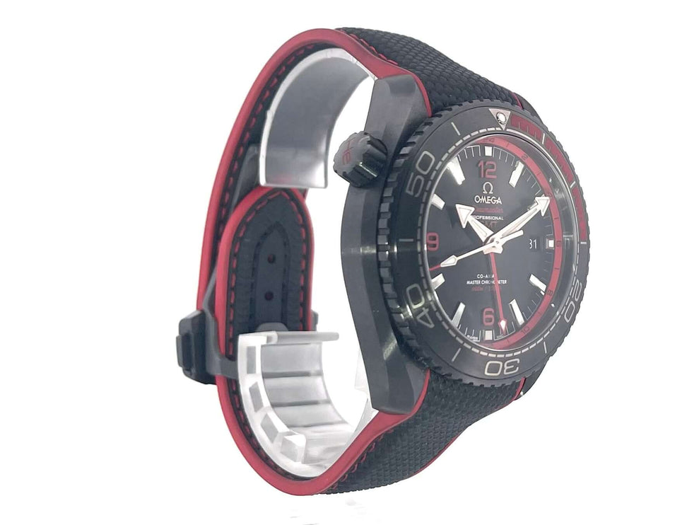 Omega Seamaster Planet Ocean 600m Deep Black 45.5 GMT 215.92.46.22.01.003 mit Keramikgehäuse und schwarzem/rotem Kautschukband
