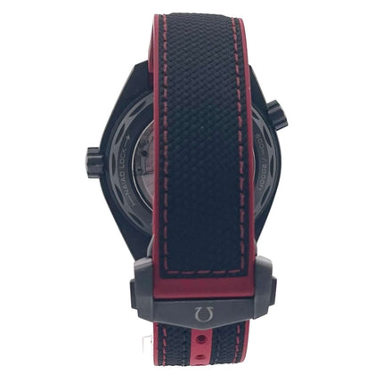 Omega Seamaster Planet Ocean 600m, schwarzes/rotes Kautschukband, Keramikgehäuse Rückansicht, Ref. 215.92.46.22.01.003