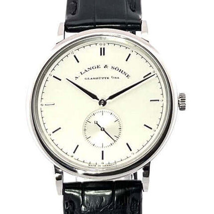 A. Lange & Söhne Saxonia 216.026 Weißgold Uhr mit weißem Zifferblatt und schwarzem Alligatorlederarmband