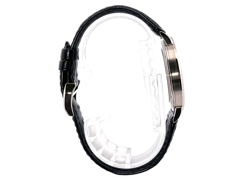 A. Lange & Söhne Saxonia 216.026 Weißgold Uhr seitliche Ansicht mit schwarzem Alligatorlederband