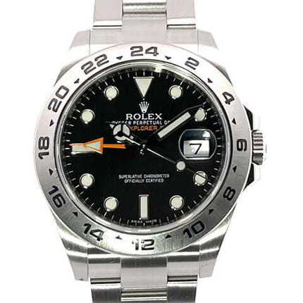 Rolex Explorer II 42 Edelstahl Ref. 216570, schwarzes Zifferblatt, Edelstahl-Lünette und -Armband, Automatikwerk, leuchtende Indizes und Zeiger, Jahr 2018.