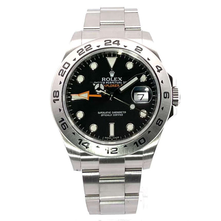 Rolex Explorer II 42 Edelstahl 216570, schwarzes Zifferblatt, Oyster Edelstahl Armband, 24-Stunden Lünette, 2018 Modell, poliert und satiniert.