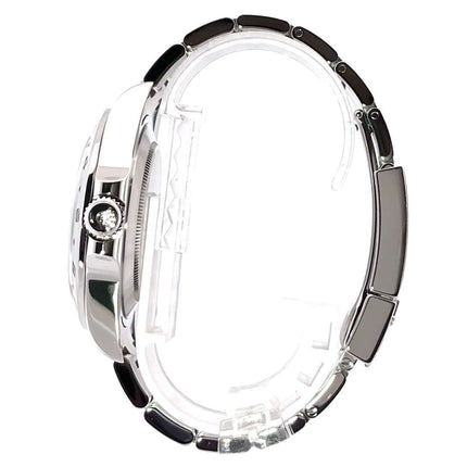 Seitliche Ansicht der Rolex Explorer II 42 Edelstahl Ref. 216570, poliertes und satiniertes Gehäuse, Oyster Edelstahlarmband.