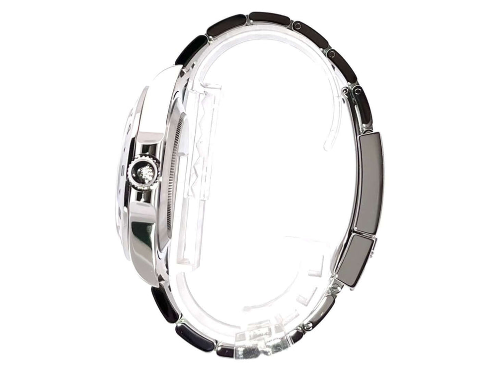 Seitliche Ansicht der Rolex Explorer II 42 Edelstahl Ref. 216570, poliertes und satiniertes Gehäuse, Oyster Edelstahlarmband.