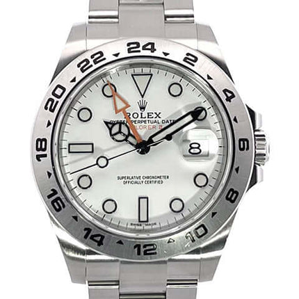 Rolex Explorer II 42 mm Edelstahl Ref. 216570 weißes Zifferblatt, poliertes und satiniertes Gehäuse, Oyster Armband, Leuchtindizes und Leuchtzeiger.