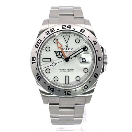 Rolex Explorer II 42 mm Edelstahl Ref. 216570 weißes Zifferblatt, poliertes und satiniertes Gehäuse, 24-Stunden Skala, 2020 Modell.