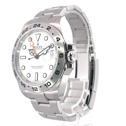 Rolex Explorer II 42 mm Edelstahl Ref. 216570 mit weißem Zifferblatt, Leuchtindizes und Oyster Edelstahl Armband, Modell aus 2020