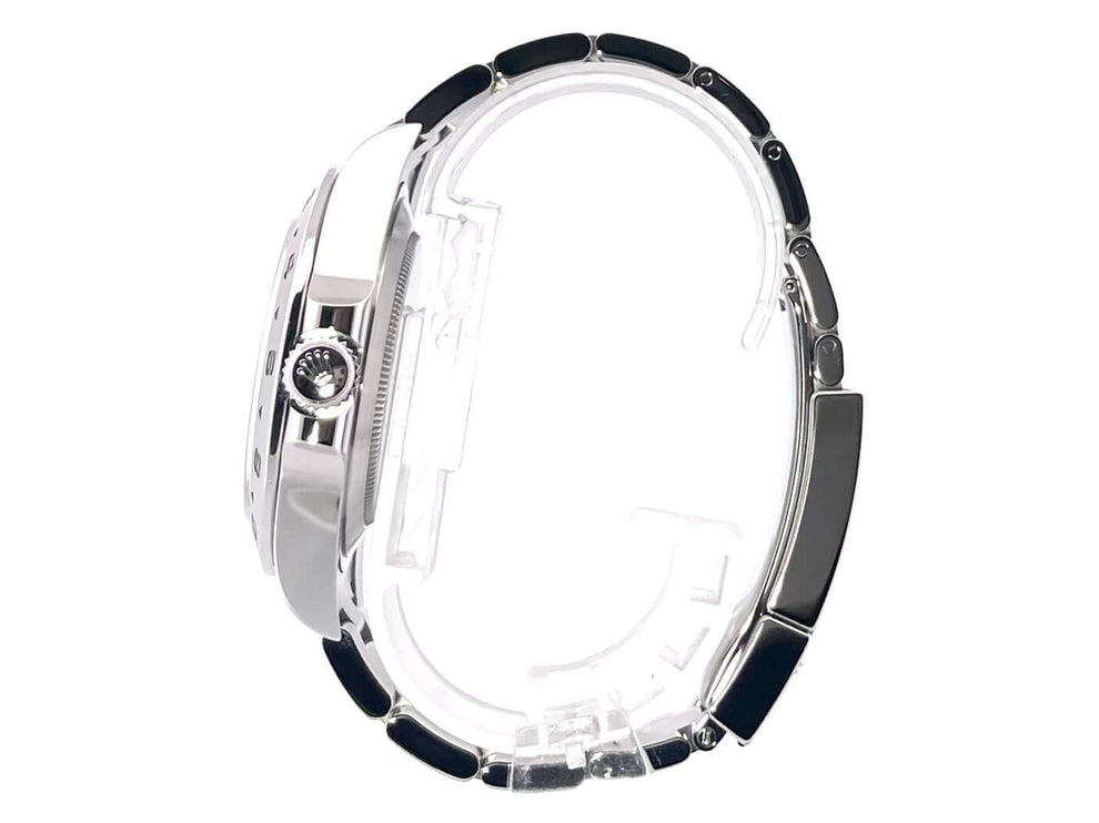 Seitenansicht Rolex Explorer II 42 mm Edelstahl 216570 mit satiniertem Oyster-Armband und weißem Zifferblatt