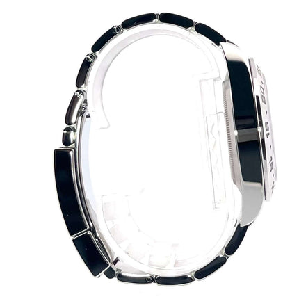 Seitenansicht des Rolex Explorer II 42 mm Edelstahlmodells Ref. 216570, poliertes und satiniertes Edelstahlarmband.