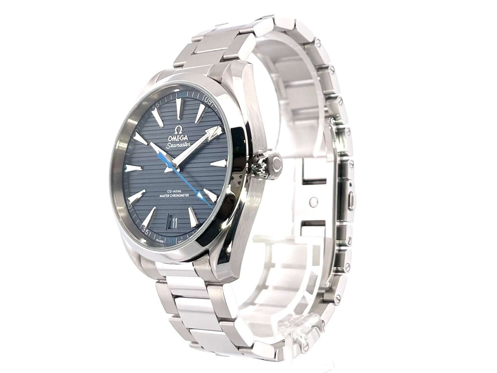 Omega Seamaster Aqua Terra Master Chronometer 220.10.41.21.03.002, blaues Zifferblatt, Edelstahlgehäuse, poliert und satiniert, 41 mm Gehäusedurchmesser.