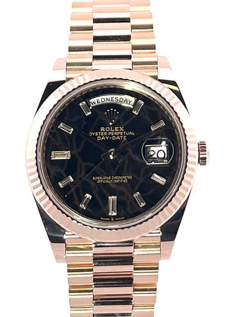 Baguette Diamond Bezel Rolex Day Date 40 Grünes Zifferblatt