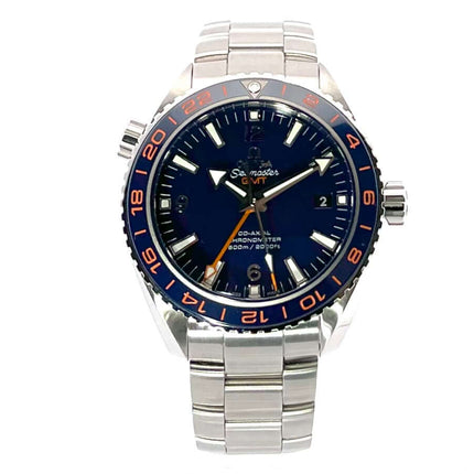 Omega Seamaster Planet Ocean GMT Good Planet Ref. 232.30.44.22.03.001 Edelstahlgehäuse und Armband mit blauem Zifferblatt und Lünette