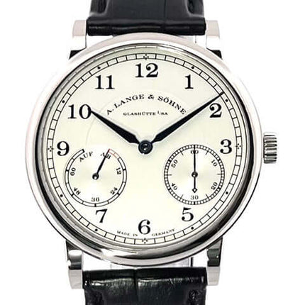 A. Lange & Söhne 1815 Auf Ab Weißgold 234.026 Armbanduhr mit Alligatorlederband und Massiv Silber Zifferblatt