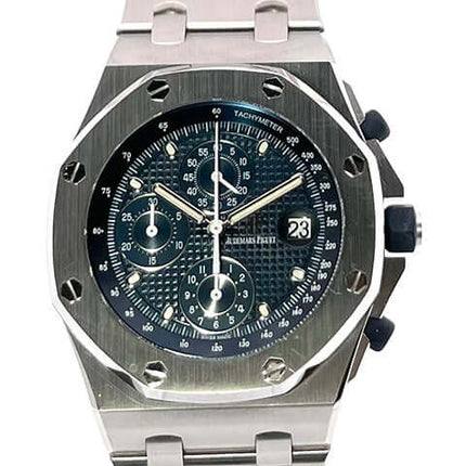 Audemars Piguet Royal Oak Offshore 26237ST.OO.1000ST.01 Edelstahl Armbanduhr mit blauem Zifferblatt und Tachymeter Skala aus dem Jahr 2020