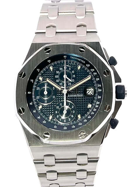 Audemars Piguet Royal Oak Offshore 26237ST.OO.1000ST.01 Edelstahl Armbanduhr mit blauem Zifferblatt und Tachymeter Skala aus dem Jahr 2020