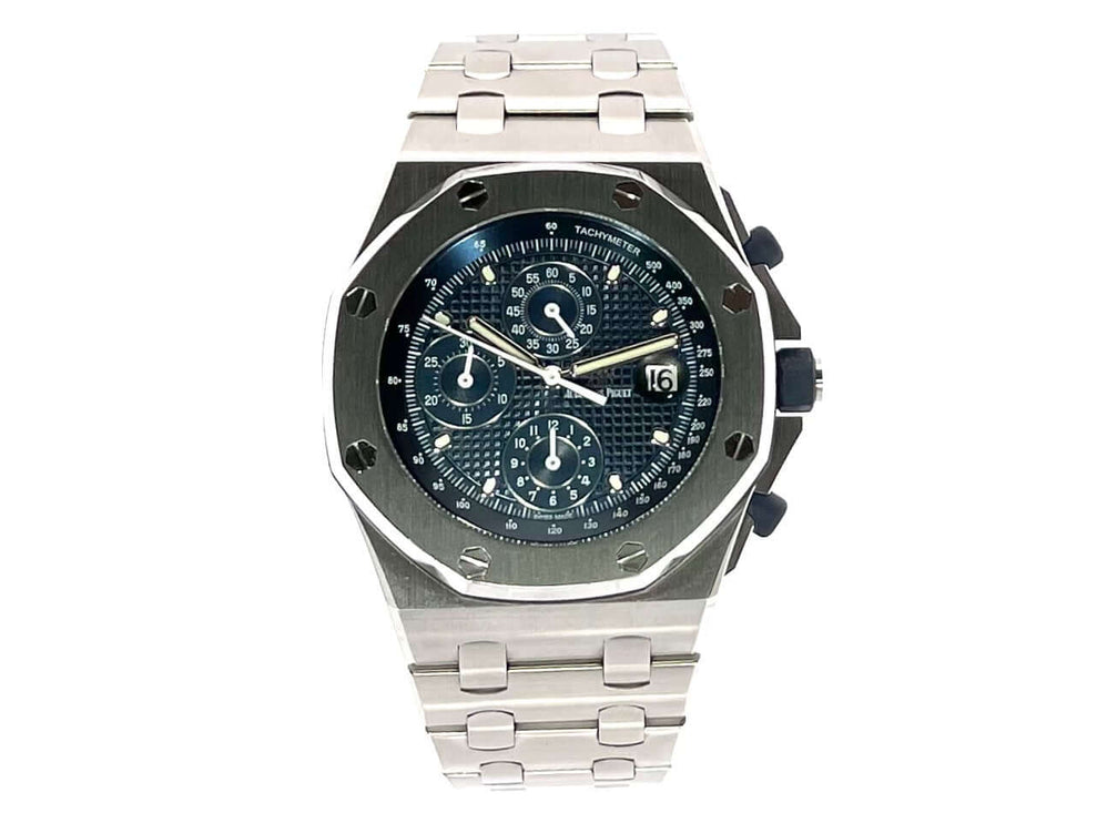 Audemars Piguet Royal Oak Offshore 26237ST.OO.1000ST.01 Uhr mit blauem Zifferblatt und Edelstahlgehäuse, Tachymeter Skala, aus 2021.