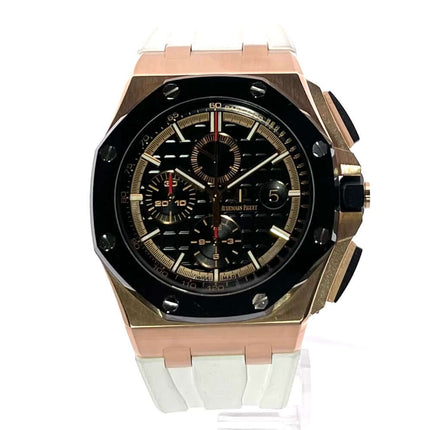 Audemars Piguet Royal Oak Offshore 26401RO.OO.A002CA.02 aus 18 kt Roségold, schwarzes Zifferblatt, weißes Kautschukband