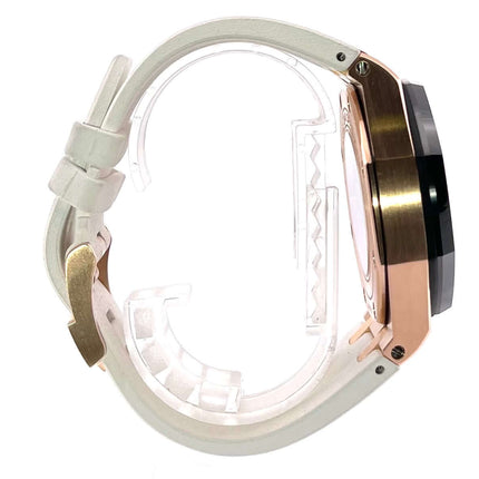 Audemars Piguet Royal Oak Offshore 26401RO.OO.A002CA.02 Uhrseitenansicht mit weißem Kautschukband und 18 kt Roségoldgehäuse