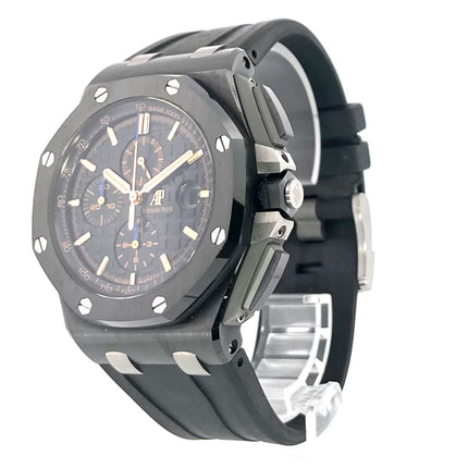Audemars Piguet Royal Oak Offshore Chronograph 26405CE.OO.A002CA.02, Keramikgehäuse, Kautschukband, schwarzes Zifferblatt, Seitenansicht.
