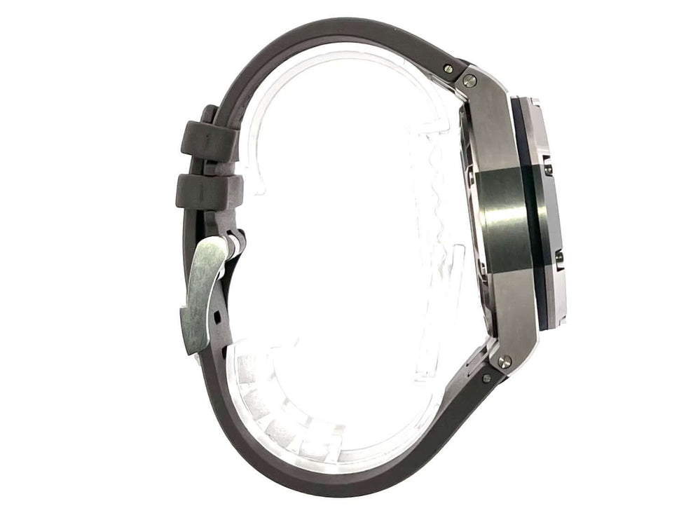 Audemars Piguet Royal Oak Offshore Chronograph Michael Schumacher seitliche Ansicht mit grauem Kautschukband und poliertem Titan Gehäuse