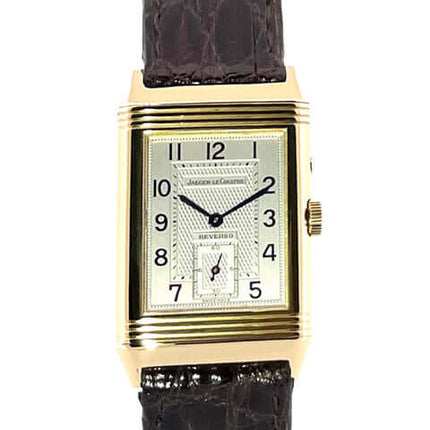 Jaeger-LeCoultre Reverso 270.140.544 Uhr aus Gelbgold mit braunem Alligatorleder Armband und silberfarbenem Zifferblatt