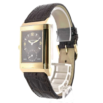Jaeger-LeCoultre Reverso 270.140.544 Herrenarmbanduhr, 18 kt Gelbgoldgehäuse, braunes Alligatorlederarmband, silberfarbenes Zifferblatt