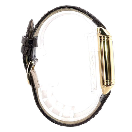 Seitenansicht Jaeger-LeCoultre Reverso 270.140.544 Uhr mit braunem Alligatorleder Armband und 18 kt Gelbgold Gehäuse