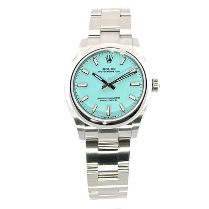 Rolex Oyster Perpetual 31 Ref. 277200 Tiffany Blau, Edelstahl, türkisblaues Zifferblatt, sehr guter Zustand