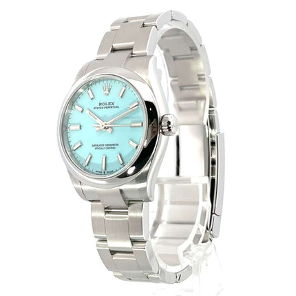 Rolex Oyster Perpetual 31 Ref. 277200 Tiffany Blau, Edelstahl poliert und satiniert, türkisblaues Zifferblatt, Automatik, 31 mm Gehäusedurchmesser.