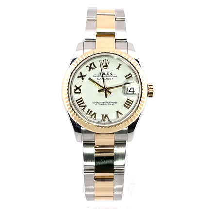 Rolex Datejust 31 Oystersteel Gelbgold 278273, Weißes Zifferblatt mit römischen Ziffern, Edelstahl und 18 kt Gelbgold Armband