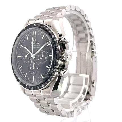 Omega Speedmaster Professional Moonwatch Ref. 310.30.42.50.01.002, poliertes und satiniertes Edelstahlgehäuse, schwarzes Zifferblatt und Tachymeterskala