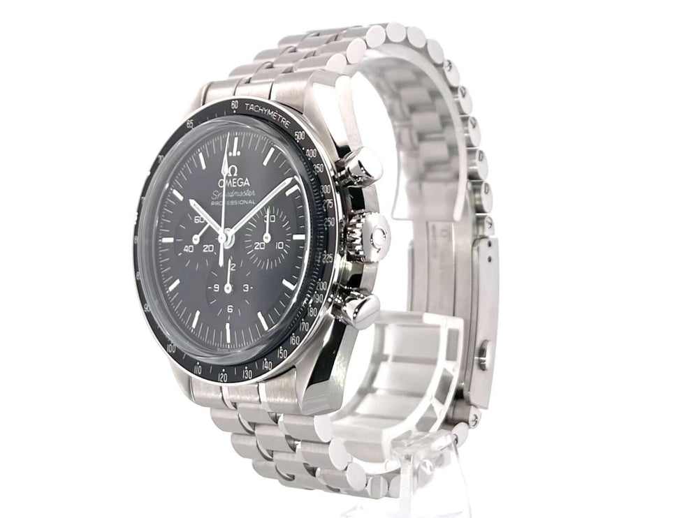 Omega Speedmaster Professional Moonwatch Ref. 310.30.42.50.01.002, poliertes und satiniertes Edelstahlgehäuse, schwarzes Zifferblatt und Tachymeterskala