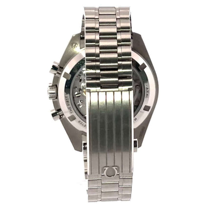 Rückseite Omega Speedmaster Professional Moonwatch 310.60.42.50.02.001 mit poliertem und satiniertem 18 kt Weißgoldarmband