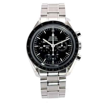 Omega Speedmaster Professional Moonwatch 311.30.42.30.01.005 Edelstahl Gehäuse und Armband, schwarzes Zifferblatt mit Leuchtindexen.