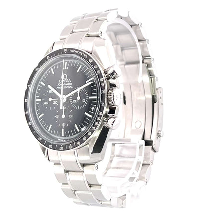 Omega Speedmaster Professional Moonwatch 311.30.42.30.01.005, Edelstahlgehäuse, schwarzes Zifferblatt, Edelstahlarmband, Tachymeterskala.