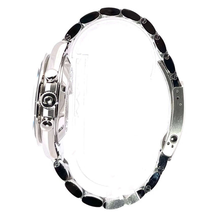 Seitenansicht der Omega Speedmaster Professional Moonwatch 311.30.42.30.01.005 mit poliertem und satiniertem Edelstahlgehäuse.