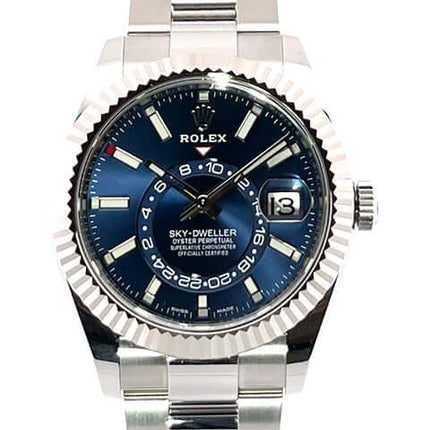 Rolex Sky-Dweller Edelstahl Weißgold Ref. 326934, blaues Zifferblatt, ungetragen, 2019 Modell.