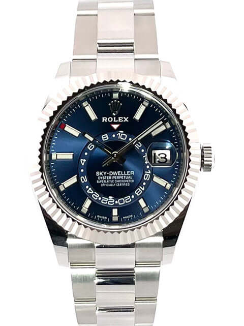Rolex Sky-Dweller Edelstahl Weißgold Ref. 326934, blaues Zifferblatt, ungetragen, 2019 Modell.