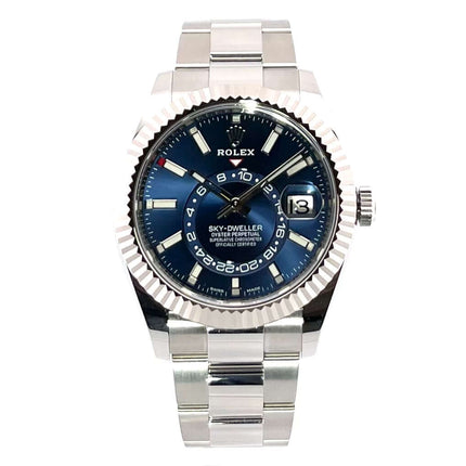 Rolex Sky-Dweller Edelstahl Weißgold Ref. 326934 Blau, ungetragen, blaues Zifferblatt, Oyster-Armband, Gehäusedurchmesser 42 mm, Jahr 2019
