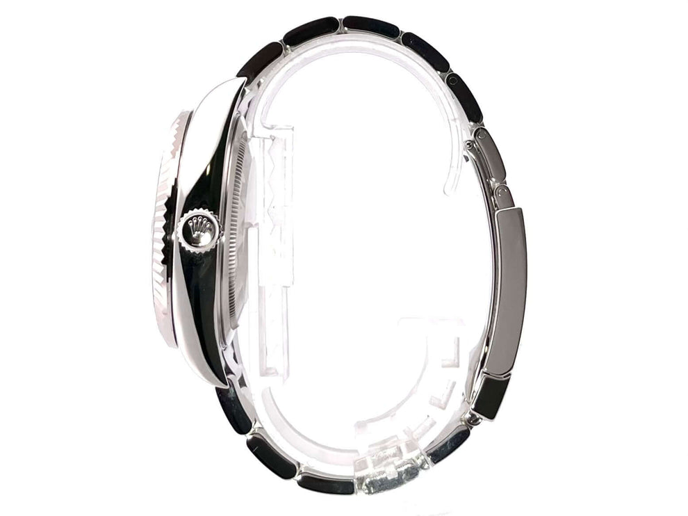 Seitenansicht der Rolex Sky-Dweller Edelstahl - Weißgold Ref. 326934 Blau Uhr, Edelstahlgehäuse und Oyster-Armband, ungetragen aus 2019.