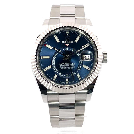 Rolex Sky-Dweller 326934 Edelstahl/Weißgold mit blauem Zifferblatt, poliertem Gehäuse und Oyster-Armband, ungetragen aus 2021