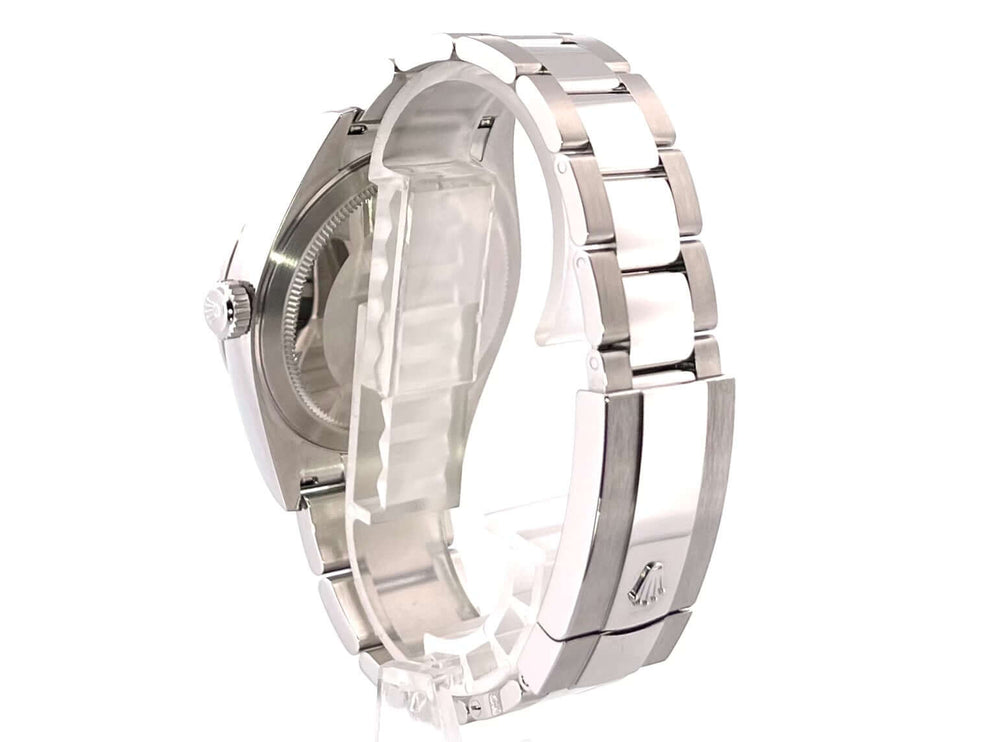 Rückansicht der Rolex Sky-Dweller Edelstahl Weißgold 326934 Blau mit Oyster-Armband und Oysterclasp-Faltschließe.