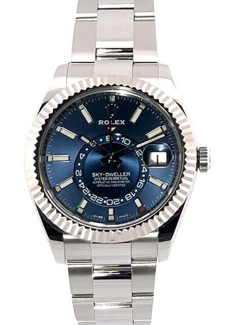 Rolex Sky-Dweller 326934 Blau Edelstahl Weißgold, 42 mm Gehäuse, blaues Zifferblatt, Oyster-Armband, Herrenuhr, 2020 Modell