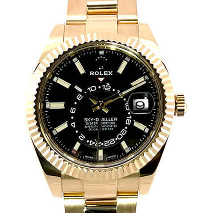 Rolex Sky-Dweller 326938 Gelbgold Schwarz Zifferblatt, Gehäuse und Armband aus 18 kt Gelbgold, schwarzes Zifferblatt mit Leuchtindizes.
