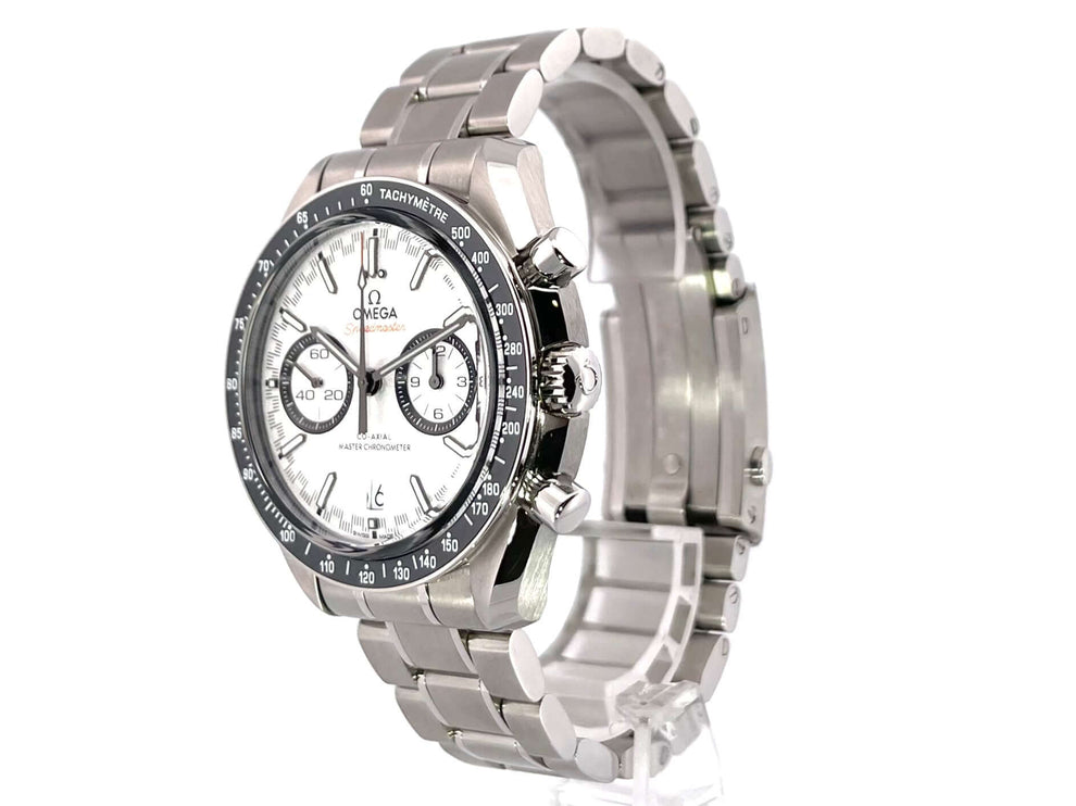Omega Speedmaster Racing Chronograph Master Chronometer 329.30.44.51.04.001 aus Edelstahl mit Keramik Einlage und weißem Zifferblatt