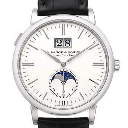 A. Lange & Söhne Saxonia Mondphase Weißgold 384.026 Uhr mit Alligatorlederband und 18 kt Weißgoldgehäuse