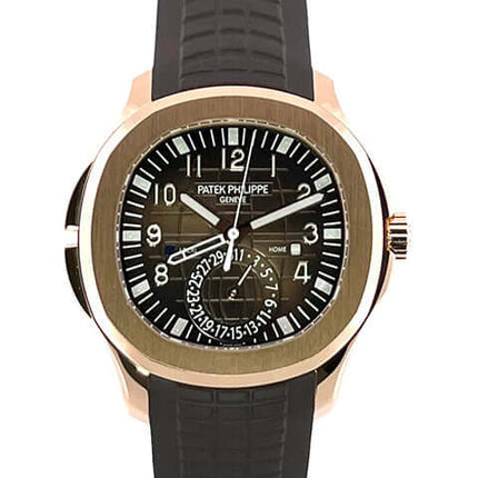 Patek Philippe Aquanaut Travel Time 5164R-001 Roségold Armbanduhr mit braunem Kautschukband und Schokobraunem Zifferblatt