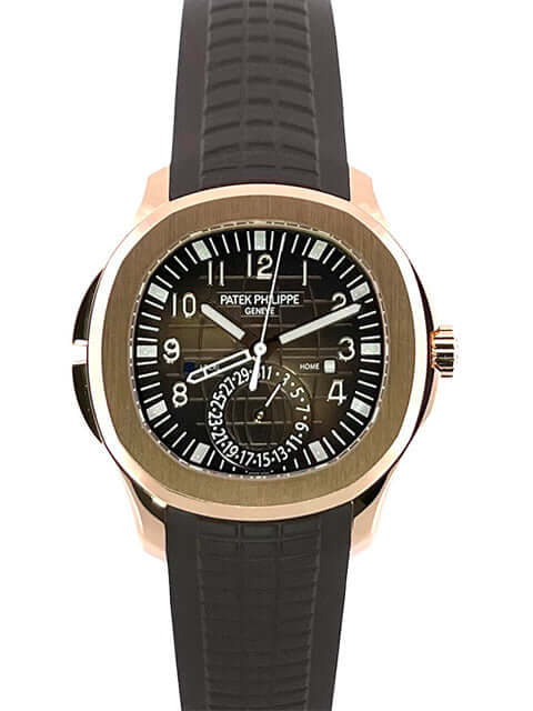 Patek Philippe Aquanaut Travel Time 5164R-001 Roségold Armbanduhr mit braunem Kautschukband und Schokobraunem Zifferblatt