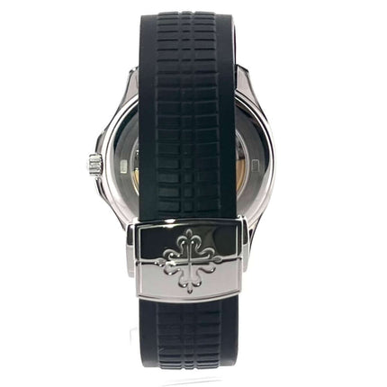 Patek Philippe Aquanaut 5167A-001 Rückansicht mit schwarzem Kautschukband und Faltschließe