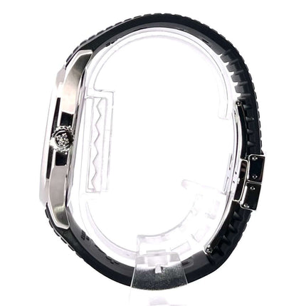 Seitliche Ansicht der Patek Philippe Aquanaut 5167A-001 aus Edelstahl mit schwarzem Kautschukarmband und Faltschließe